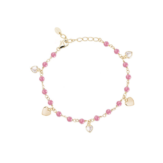 MABINA - Bracciale Pietre Rosa e Cuori
