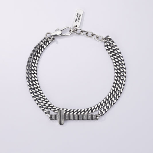 MABINA UOMO - Bracciale Multichain Groumette con Croce Rigida