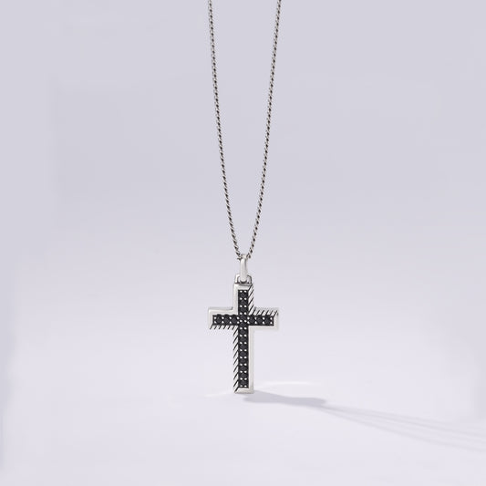 MABINA UOMO - Cross Necklace with Black Stones