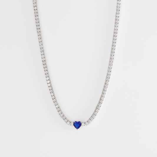 MABINA - Tennis Necklace with Blue Heart
