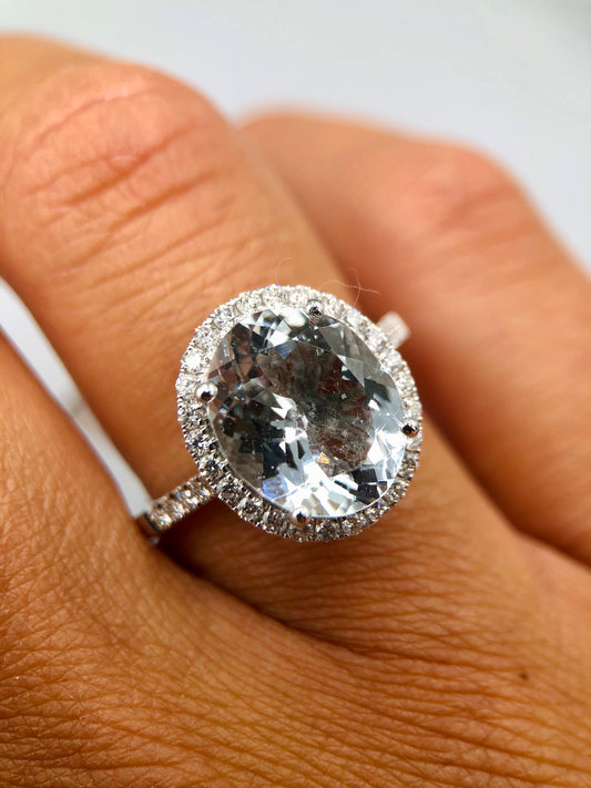 OneGioielli - Anello Acquamarina e Diamanti