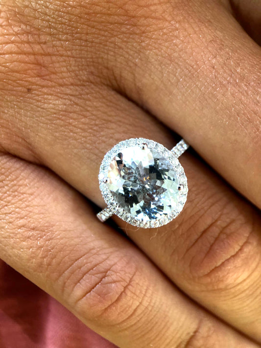 OneGioielli - Anello Acquamarina e Diamanti