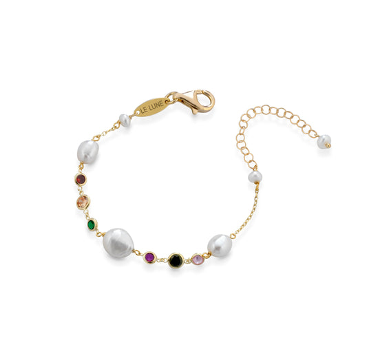 LELUNE - Bracciale con Perle Barocche e Zirconi Multicolor