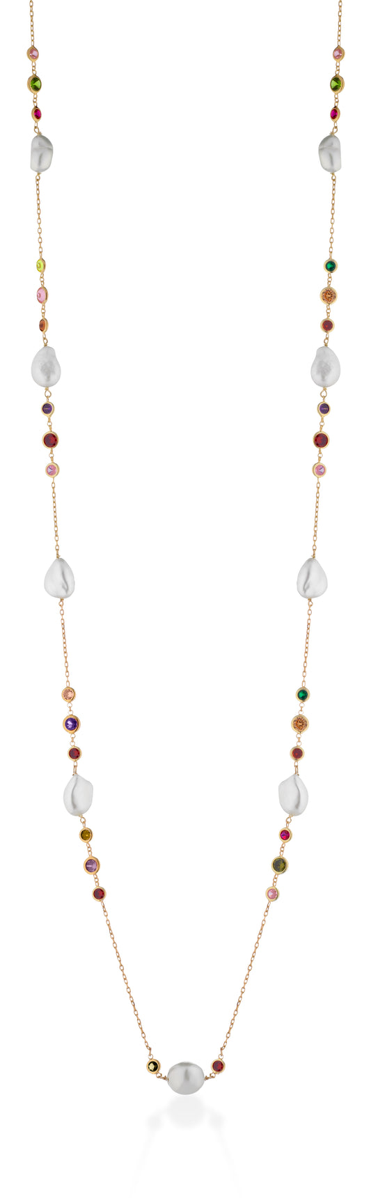 LELUNE - Collana Argento Lunga con Perle Barocche e Zirconi Multicolor