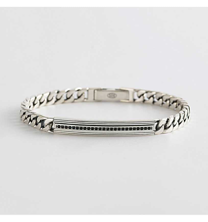 MABINA UOMO - Bracciale Groumette con Plachetta con Zirconi