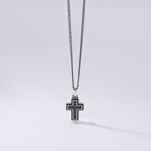 MABINA UOMO - Cross Necklace with Black Stones