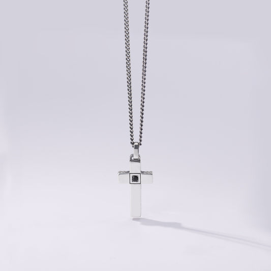 MABINA UOMO - Cross Necklace with Black Stone