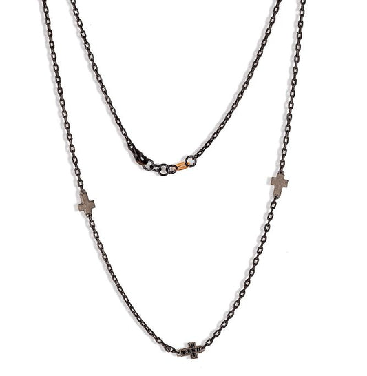 HAND - Necklace with Crosses in Titanium, Gold and Diamonds