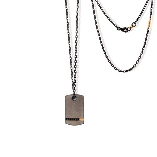 HAND - Necklace with Plate in Titanium, Gold and Black Diamonds